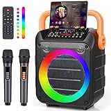 Karaoke Maschine, Karaoke Anlage mit 2 Mikrofonen Tragbare Bluetooth-Karaoke-Lautsprecher mit RGB- LED Lichteffekte für Erwachsene und Kinder Unterstützt TF/USB FM Rec AUX in TWS für Party Geburtstag