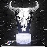 Nachttischlampe Stierschädel Dekoration Sammlung Bullenschädel Tier Tierskelett Kopf Kuh Rodeo Stierkampf Rind Horn Geschenkidee Mann Frau Objekt Stierschädel Nachtlicht Erwachsene Deko Schlafzimmer