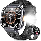 Smartwatch Herren - Telefonfunktion, 2.0' HD Militär Uhr mit LED Taschenlampe/IP68 Wasserdicht,100+Sportmodi Sportuhr Outdoor Fitnessuhr Smartwatch für Android/iOS/HarmonyOS