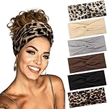 BELEVO 6 Stück Haarband Damen, Elastische Stirnband Damen Dünn Rutschfest Haarbänder Weiches Headband Hair Band für Yoga Exercise Workout Laufen Gym (Leopardenmuster, Einfarbig)