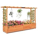 RELAX4LIFE Pflanzkasten mit Rankgitter & Dachregal, Blumenkasten mit Gartenspalier für Kletterpflanzen & Korbpflanzen, Rankkasten Holz, Blumenbeet für Balkon Terrasse (200 x 44 x 114 cm, Orange)