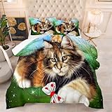 Bettdecke 140X200 Niedliche Katze Druck 4 Jahreszeiten Bettdecken,Quilted Steppbettdecke 200Grm Mikrofaser Füllung Steppdecke Bettdecke Waschbar Antiallergisch Decke Mit 2 Kissenbezüge