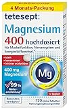 tetesept Magnesium 400 hochdosiert – Nahrungsergänzungsmittel mit – leicht schluckbare für aktive, normale Muskeln* – 1 x 120 Tabletten (4 Monats-Packung)