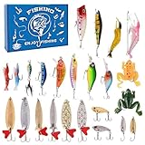 Angel Adventskalender 2025 für Erwachsene und Teenager, 24 Türchen Premium Angelköder Set Angler, Angelgeschenke für Männer mit Oberflächenködern, Minnow, Crankbait, Angelausrüstung