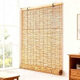 Retro Schilf Vorhang Mit Zubehör Bambusrollo Aussenbereich UV-Block Fenster Atmungsaktiv Benutzerdefinierte Größe Bambus Handgewebt für Innen Außen Küche Veranda