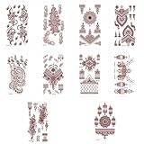 CATOR 10 Blätter henna tattoo, groß Einzigartige Schwarz Temporäre Tätowierung, Für Frauen Mandala DreamCatcher Tattoos, Erwachsene Aufkleber, Körperkunst Arm Spitzen Gefälscht Tatoos