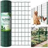 Amagabeli 1.0M X 20M Gartenzaun Zaun PVC-beschichteter Rostfrei 100 x 100mm 2.1 mm Drahtzaun Maschendraht Hundezaun Zaunelemente Grünen Drahtgitter Rolle Kaninchendraht Metall Forstzaun