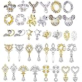 36Pcs Nail Art Strass Dekoration Set, Nagel Kunst Strass Nagel Dekoration Großer Edelstein HOINCO 18 Typen 3D Strass Gold Silber Legierung Nail Art für 3D Nagel Dekoration