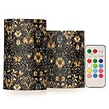 Amooorous Dunkelgoldene europäische Vintage-Blumen, Votivkerze, flammenlos, elektronische Lichter, flackernder Timer für Weihnachten, batteriebetriebene Kerzen, 2-teiliges Set
