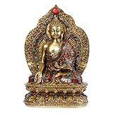 Kartique Gautam Buddha Bhumi Sparsha Statue, Skulptur, Idol für Heimdekoration, Vastu, Feng Shui, religiöses Geschenk, Glück, Idol, Tisch, Schaustück, Yoga, antiker mehrfarbiger Stein auf Schal, Größe