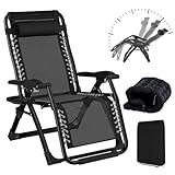 BYYBOU Sonnenliege Liegestuhl Klappbar Gartenliege Wetterfest mit Auflage, Strandliege Klappbar Leicht Bäderliege Saunaliegen Kippliege, Relaxsessel Garten mit Fußteil Balkon Liegestuhl- Schwarz