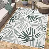 carpet city Outdoor Teppich Wetterfest 120x170 cm - Creme-Grün - Wendeteppich, Beidseitiges Florales Muster - Balkonteppich Wasserfest Outdoor - Terrassenteppich
