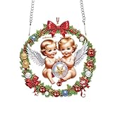 DCIDBEI Diamond Painting Anhänger Pendant 23x24cm Diamond Painting Set Erwachsene Mosaik Dekoration für Wand Eingang Diamant Painting Girlande mit Kette Weihnachten Türkranz Weihnachtsengel Elf Fee