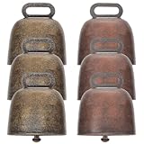 FIXOSHEE 6 Stück Teiliges Kupfer kuhglocken in Grün Rotkupfer Verschleißfest Leichte Tierglocken mit Klarem Klang Anti Verlust Viehglocken für Hunde Kühe Schafe Bauernhof und