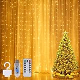 lichtervorhang Innen 3x3m, 300 LED Lichterketten Vorhang mit Fernbedienung, 10 Haken, LED Vorhang USB für Weihnachts Deko Fenster Wand Zimmer Party Gardine Balkon