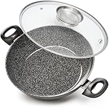 STONELINE Ceramic Servierpfanne 28 cm Hoher Rand Keramikpfanne Induktion Antihaft Pfanne mit Deckel, Keramikbeschichtung mit echten Steinpartikeln, PFAS frei, Für alle Herdarten, Backofengeeignet