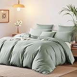 Boqingzhu Mako Satin Bettwäsche 135x200 cm Grün Salbeigrün 100% Baumwolle Lyocell Seide Bettwäsche Set mit Kissenbezug 80x80cm, Atmungsaktiv & Weich, Perfekt für Sommer und Winter