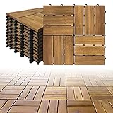 YUENFONG Holzfliesen Bodenfliese Balkon Terrassenfliesen Akazien-Holz Balkonfliesen Klickfliese, 30 x 30 cm Jedes Stück (1m², 11 Stück, Model B)
