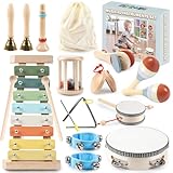 11 in 1 Toddler Musical Instruments Set, Neutral Colours Montessori Wooden Musical Instruments for Toddlers, Percussion-Instrumente für 1-3 Jährige Kinder, Kinderspielzeug Geschenke für Kleinkinder