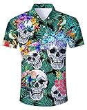 AIDEAONE Herren Aloha Hawaiihemden Hemden Kurzarm Knopf Hemd mit Totenkopf