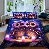 Ruiqieor Bettwäsche 135x200cm,Eule Motiv Bettwäsche-Set, Tier Bettbezug 3teilig Mit Kopfkissenbezug Für Jungen Mädchen Schlafzimmer Atmungsaktiv Mikrofaser Baumwolle Deckenbezug（#4）