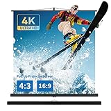 Hochziehbare Beamer Leinwand mit Ständer, Tragbar Projektion Leinwand, Größe verfügbar von 81,3 Zoll/16:9, 88,5 Zoll/4:3 bis 100 Zoll/1:1, 4K, Kompaktes Design, Ideal für Heimkino, Innen-/Außenfilme.