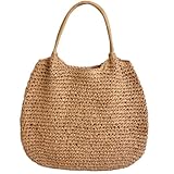 ZwaitL Geflochtene Stroh-Handtasche, großes Fassungsvermögen, gewebte Umhängetasche, modisch, einfarbig, Korbtasche für den Strand, Khaki, einfarbig, 50*2*34cm