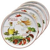 MamboCat 4er Set Pizzateller Napoli Red Ø 33,8 cm I Servier Platten mit Motiven I Vorspeisenplatten zum Anrichten für Antipasti oder Tomate-Mozzarella I bunte Porzellanteller für Pizza Pasta & Co