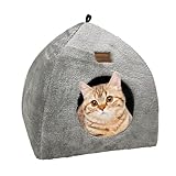 Whiwhi Katzenhöhle für Drinnen Katzenzelt mit Waschbarem Plüschkissen Weiches und Flauschiges Katzenhaus Klappbar Katzenbett Höhle 33x33x35cm
