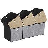 SONGMICS Aufbewahrungsbox, 6er Set, Faltbox, faltbare Stoffbox für Kleidung, Spielzeug-Organizer, 30 x 30 x 30 cm, Seiten in 3 verschiedenen Farben, braun-grau-schwarz ROB30GB
