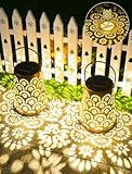 OUILA Solarlaterne für Außen, 2 Stück Solarlampen für Außen IP65 Wasserdicht, Metall LED Gartenleuchte für Dekoration Garten, Gartendeko, Terrasse, Patio, Baum, Camping, Rasen, Hinterhöfe