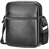 Leathario Herren Umhängetasche Leder，Schultertasche aus Echtem Leder，Herrentasche mit Großer Kapazität für Alltag Freizeit Arbeit