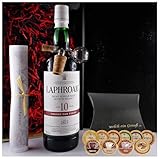 Geschenk Laphroaig 10 Jahre sherry oak Islay Single Malt Whisky + Glaskugelportionierer + 10 Edelschokoladen