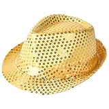 Aomig Paillettenhut Herren, Glitzer Partyhüte Kopfbedeckung, Erwachsene Unisex Narrenkappe für Disco Glitzer Kostümzubehör Kostüm Karneval Mottoparty(Gold)