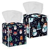 Taschentuchbox-Abdeckung, quadratisch, PU-Leder, Motiv: Merry Christmas, Schneemann, dekorative Toilettenpapier-Box für Badezimmer, Schreibtisch, Zuhause, Auto, Büro, 12,7 x 12,7 x 12,7 cm, 2 Stück