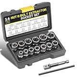 ATSGJLZN Linksausdreher Set,14-Teiliges Schraubenausdreher Set,Felgenschloss Knacker,Ausdreher Set für Rostig Schaden Schrauben Entferner und Muttern | 6,35-19mm | (Schwarz/Silber)