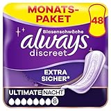Always Discreet Inkontinenzeinlagen Plus Ultimate Nacht, 48 Binden (4 x 12 Stück) für Damen, starker Schutz, den Sie kaum spüren
