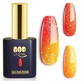 YTD Likomey UV Nagellack Farbwechsel Thermo Farbgel,15ml Orange gelber Glitzer Chamäleon Nagelgel UV/LED Color Change Herbst Winter Gellack,WB01