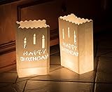 10 x Lichttüten feuerfeste Papiertüten für Teelichter Kerzen (Happy Birthday)