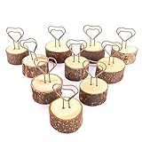 Tyenaza Tischkartenhalter, 10 Stück Holztischnummernhalter Tischschildständer 0,79 Zoll hoch, Tisch-Fotohalter, Herz-Holzclip, Retro-Stil, Memo, dekorativ(Gold)
