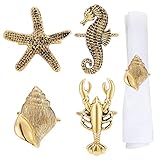 GORGECRAFT 4 Stile Nautische Serviettenringe Meerestiere Thema Legierung Serviettenringe Antik Goldene Muschel Seepferdchen Garnelen Seestern Serviettenhalter Schmuck Für Dinner Tischdekoration