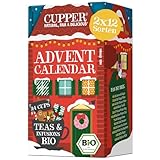 Cupper Bio Tee Adventskalender 2025, Geschenk Weihnachten, Weihnachtskalender ohne Schokolade mit 24 Teebeuteln, 2x12 Sorten, zwei neue exklusive Sorten
