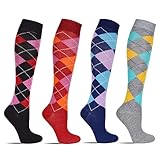 4/6 Paar Laufsocken Kniestrümpfe Stützstrümpfe Reisestrümpfe Damen lange Socken Karo Muster 1303 (39, 42,4 Paar Modell 1)