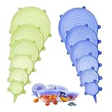 HSYTEK 12 Stück Silikondeckel Dehnbar, Wiederverwendbar Silikon Deckel Universal Dehnbar, 6 verschiedene Größen Silikon Deckel, Joghurt Deckel, Deckel für Joghurtbecher, für Schüsseln, Becher, Dosen