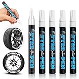 YUWJOOWEE 5 Stück Auto Reifen Stift Weiß, Hohe Kapazität Reifenstift Weis Wasserfest, Wasserfest Reifenmarker, Lackstift Weiß, Weißer Reifenmarker für Auto Motorrad Reifen