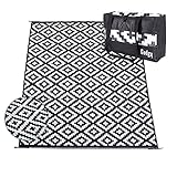 Gadgy Outdoor Teppich Wetterfest 300x200cm | Wendbarer Balkon Teppich Schwarz | Wasserfest & UV-beständig für Garten, Terrasse & Balkon | Kunststoff Picknickdecke inkl. Tragetasche