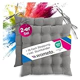 wometo 2er Set Sitzkissen Stuhl 40x40 Oeko-TEX - grau Mittelgrau Sitzpolster Stuhlkissen mit Bändern/Schleifen für Indoor und Outdoor (2 Stück)