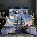 Fotmung Bettdecke 200x220 Buntes Boot, 3-teilig Steppdecke Set 1 Schlafdecke 200 x 220 cm + 2 Kissenbezüge 80 x 80 cm, Atmungsaktive Mikrofaser Zudecke für Damen Herren I383-