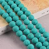 1 Strang leuchtende Farben, natürliche Lavastein-Edelsteinperlen, 4 mm, 6 mm, 8 mm, 10 mm, Pfauenblau, 6 mm