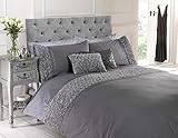 Rapport Duvet Quilt Cover Set Bettwäsche Raised Rose & Ribbon Polycotton, Baumwolle und Polyester, Grau, Single